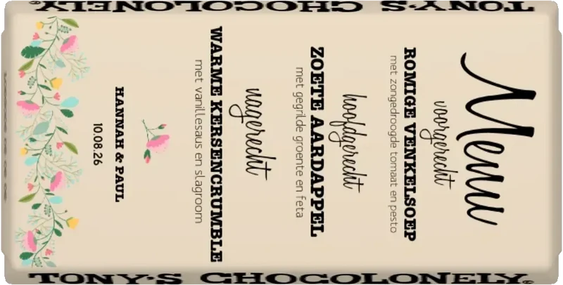 gepersonaliseerd menu bruiloft