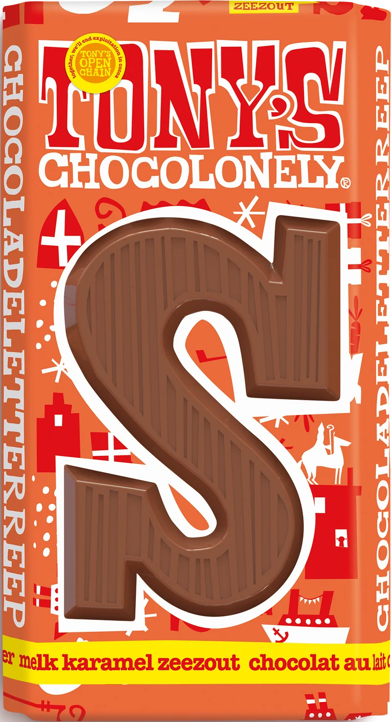 chocoladeletter reep S melk karamel zeezout