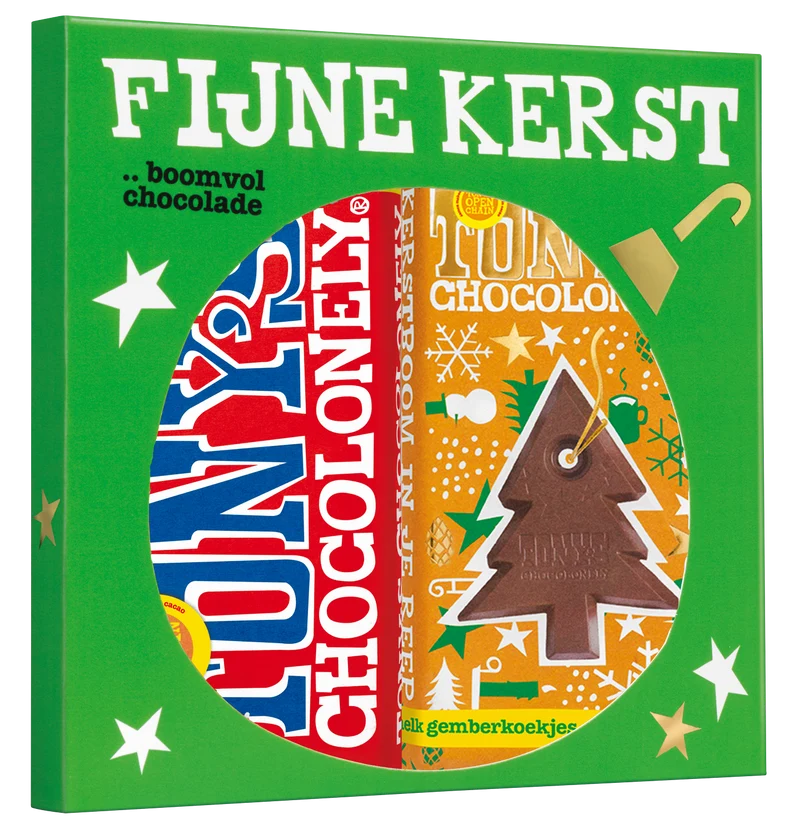 kerst chocolade cadeauset - 2 repen: melk & kerstreep melk gemberkoekje