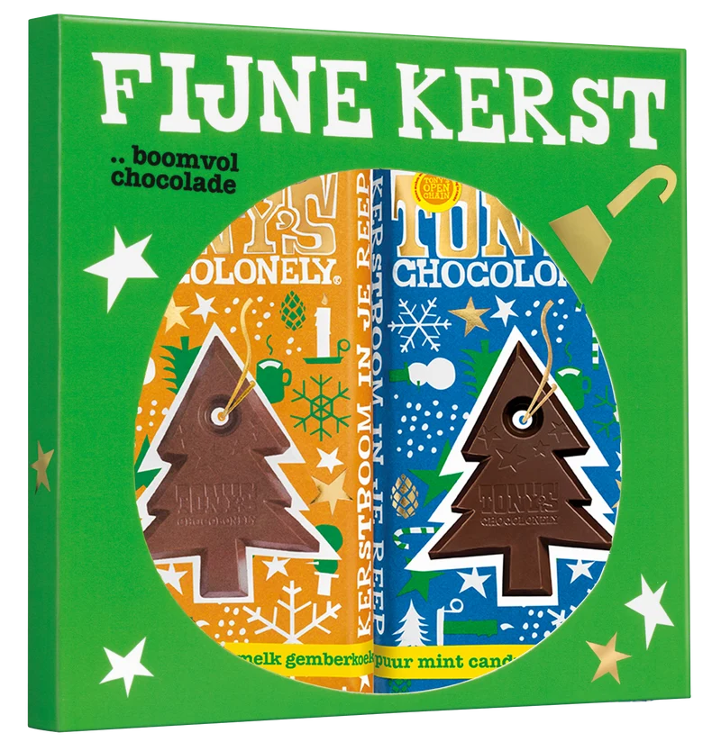 kerst chocoladerepen cadeauset - melk gemberkoekje & puur mint candy cane