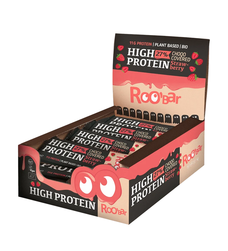 BIO High Protein Pink Chocolate Covered Bar with Strawberries