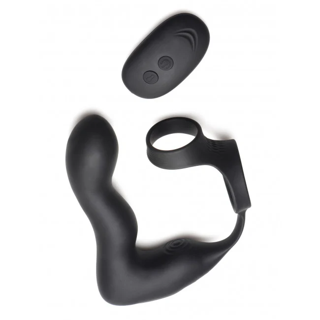 Swell Inflatable & Vibrating Prostate Plug + Cock & Ball Ring Remote Control Black
