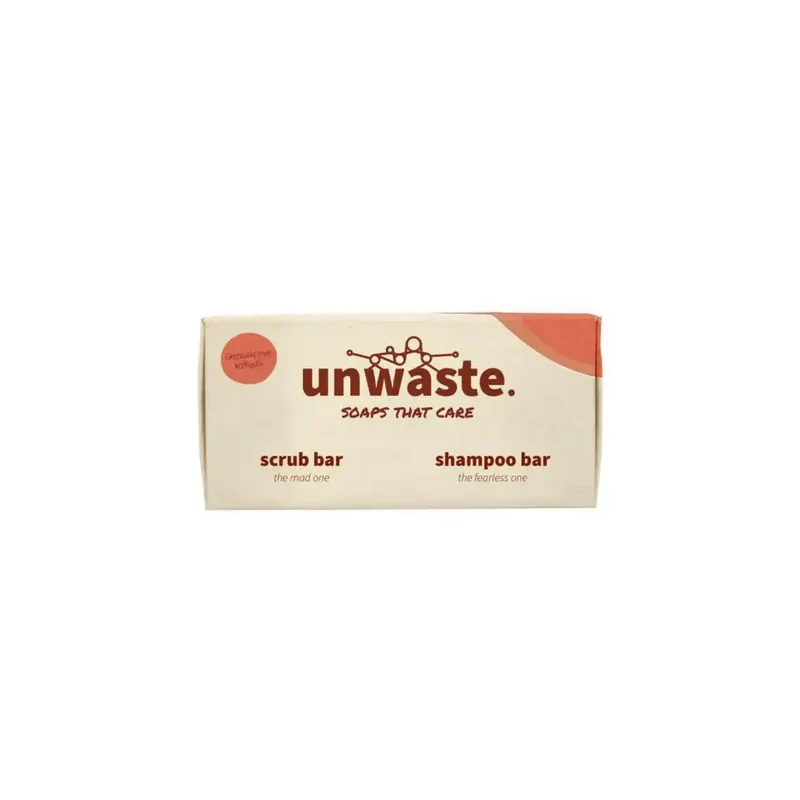 Unwaste Duopack coffee scrub shampoo bar