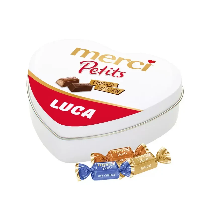 merci Petits chocolademix - gepersonaliseerd cadeau - tinnen hartje - 115g