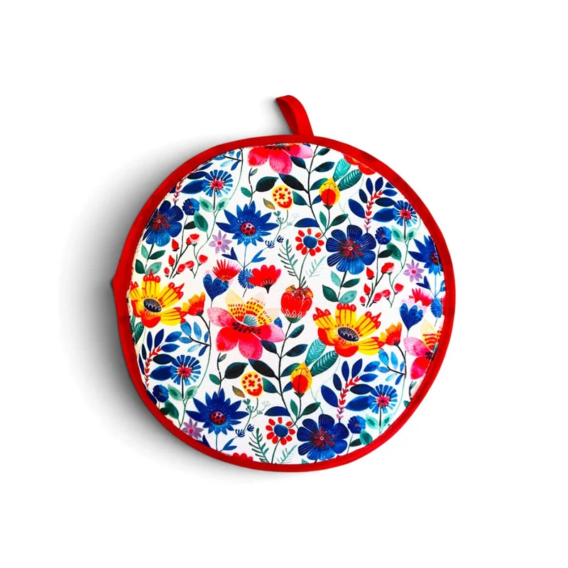 Kitchen Brand Pocket Steamer and Tortilla Warmer – White/ Red Floral 10"