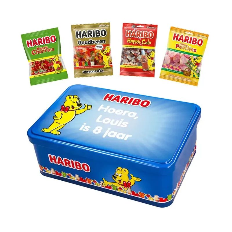 Haribo Happy Heroes - gepersonaliseerd large tinnen snoepblik met eigen opdruk - 350g