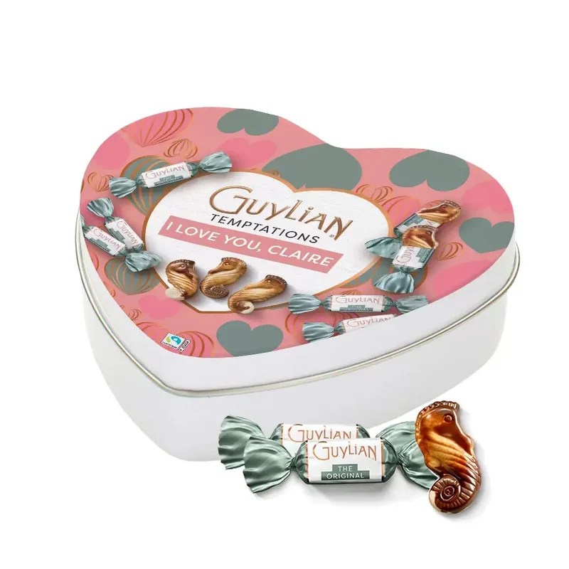 Guylian Temptations Original Praliné - gepersonaliseerd cadeau - roze tinnen hartje - 104,5g