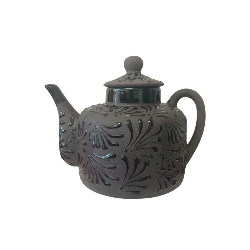 Mexican Clay Tetera Engobe with Lid 3 Liters – Floral Engobe Design Teapot