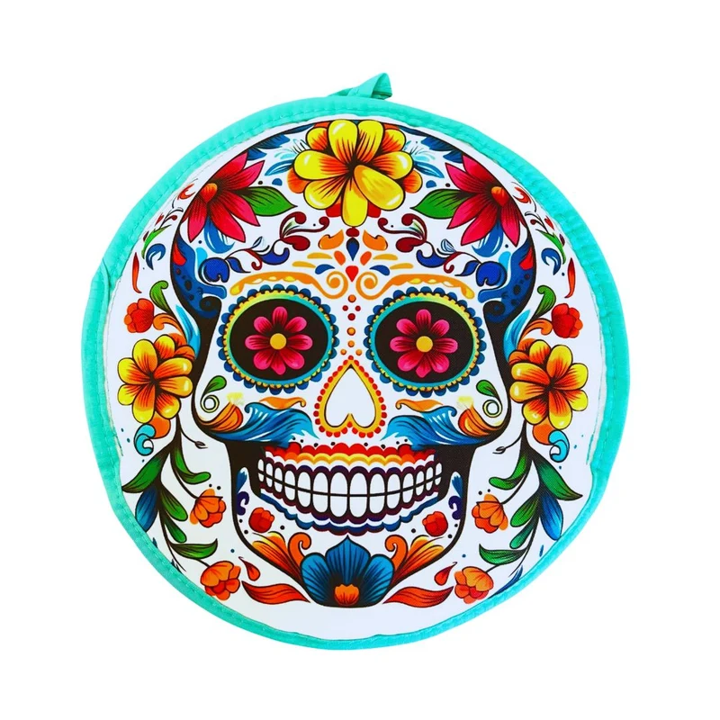 Kitchen Brand Day of the Dead Floral Skull Tortilla Warmer – 10"