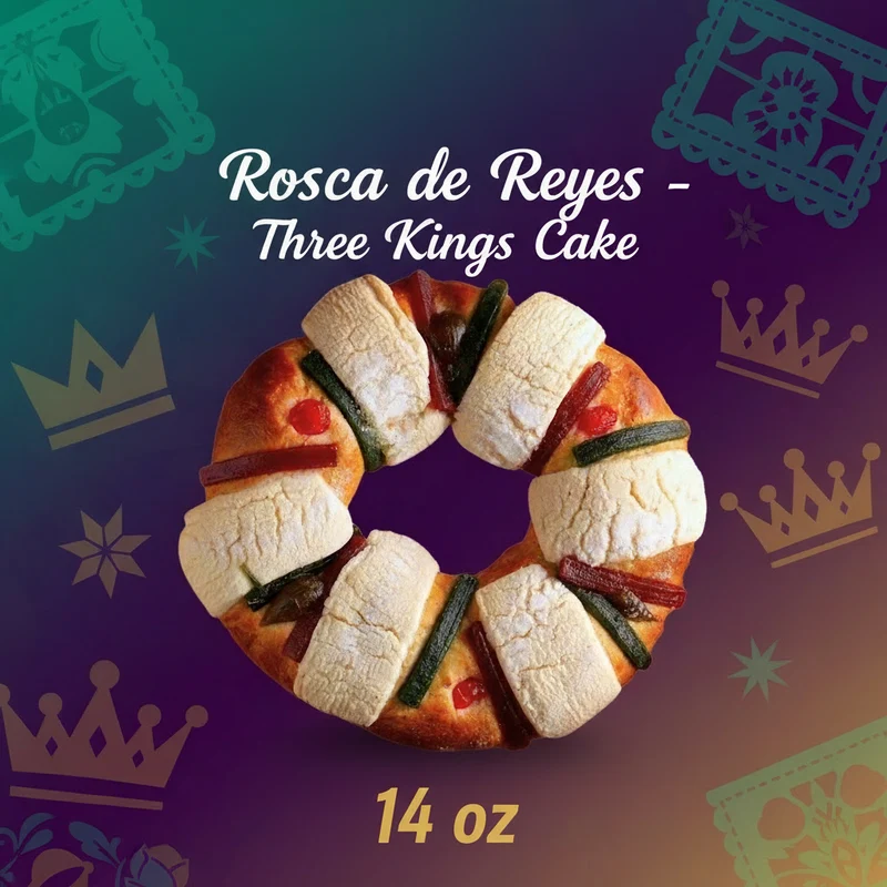 Rosca de Reyes - Three Kings Cake - Kings Day Mexican Sweet Bread - 14 oz