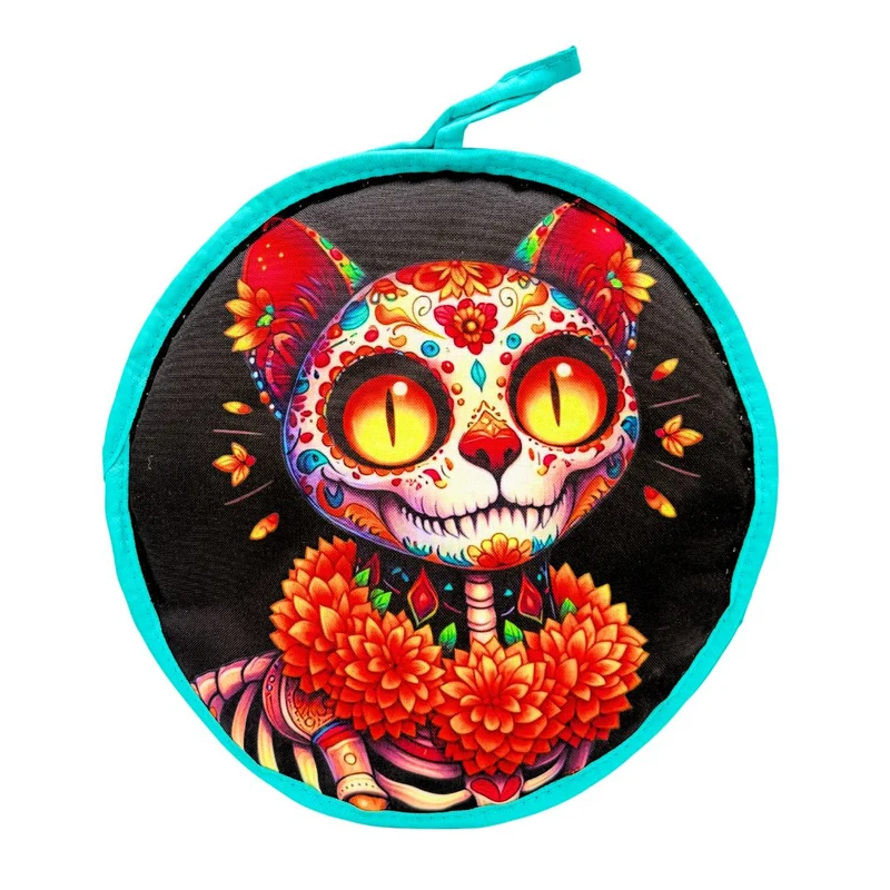 Kitchen Brand Day of the Dead Cat Sugar Skull Tortilla Warmer – 10 Inch