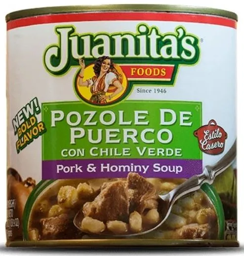 Juanita’s Pozole de Puerco con Chile Verde – Pork & Green Chile Hominy Soup 25 oz
