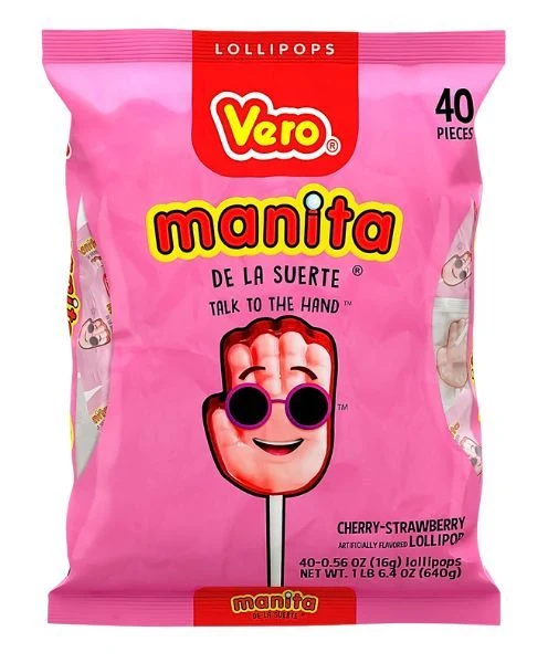 Vero Manita Strawberry & Cherry Lollipop Candy – 40 ct
