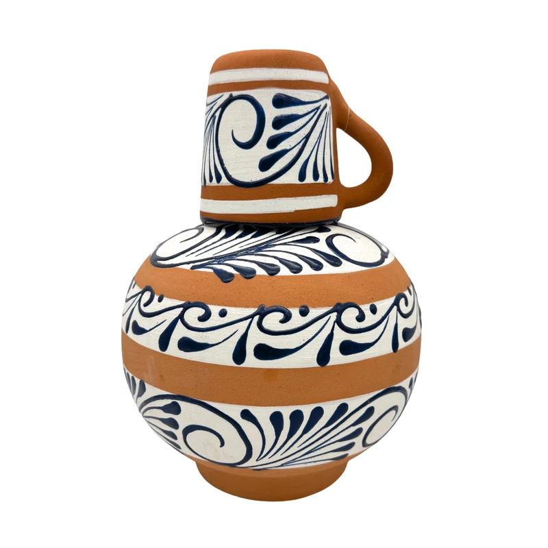 Clay Water Jug with Cup - Botellon y Vaso Canela Design Lead Free - 4 qt - 1 set