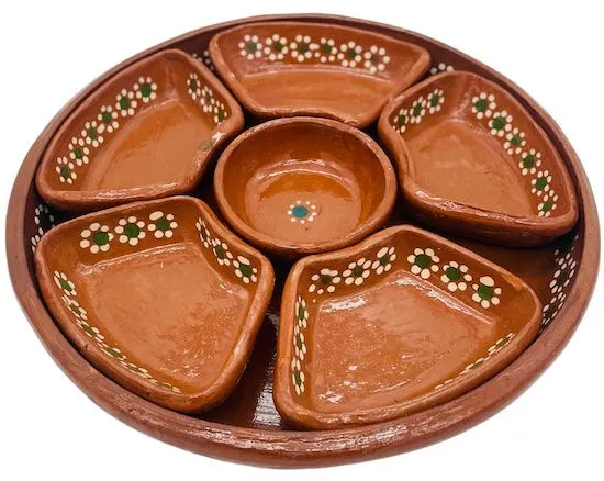 Lead-Free Divided Clay Serving Plate for Snacks