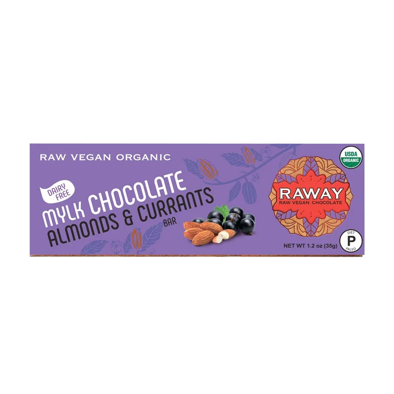 Raway Vegan Milk Chocolate Paleo Mylk Chocolate Almonds Currants Bar